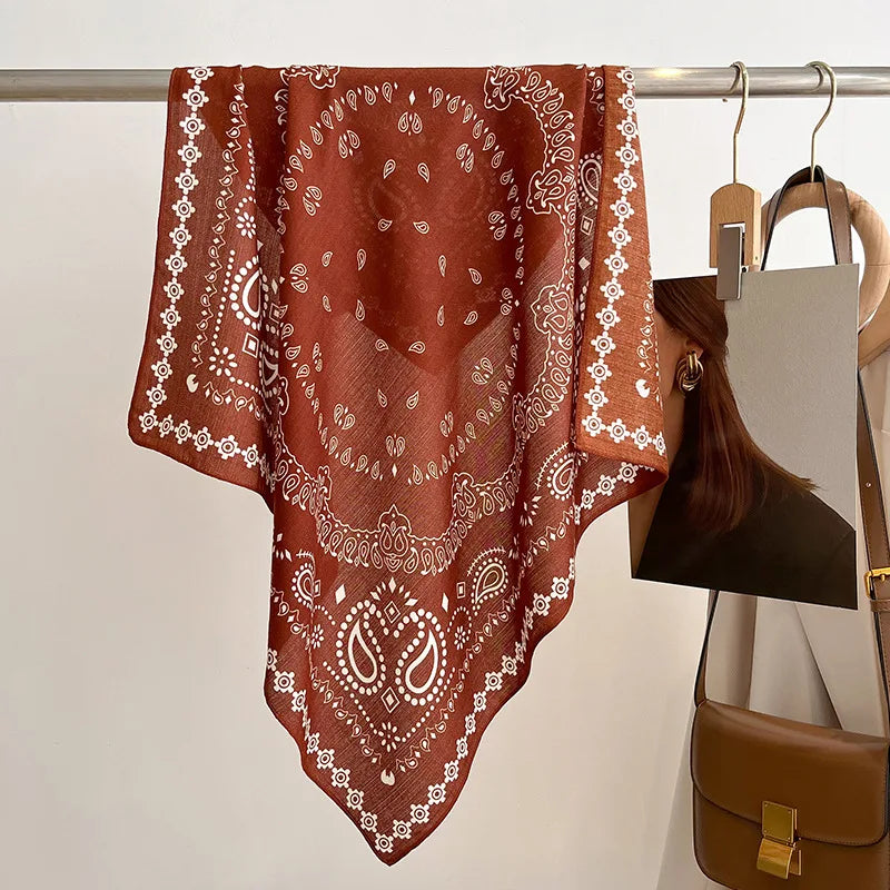 Spring/Summer 70cm Cashew Print Square Scarf Women’s Breathable Imitation Silk Bandanna Luxury Female Neckerchief Fashion Hijab Quick Pick Grocers